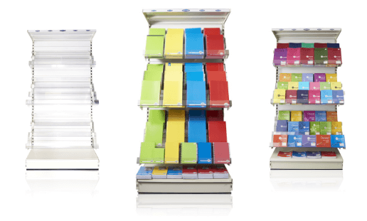 Three examples of Premier Stationery Shelving.